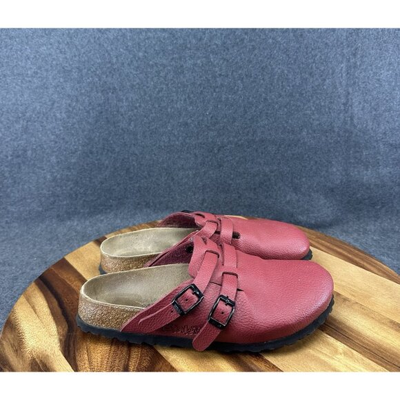 Birkenstock Birkis Camden Red Pebbled Closed Toe Sandals Clog 245 Women's Sz 7 - Picture 1 of 11